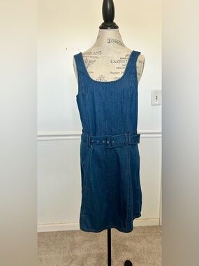 American Eagle Outfitters Dark Blue Denim Belted Dress